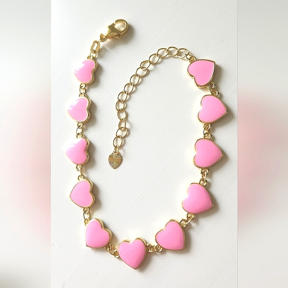 Golden Pink Hearts Enamel Bracelet tennis bracelet - Picture 3 of 4
